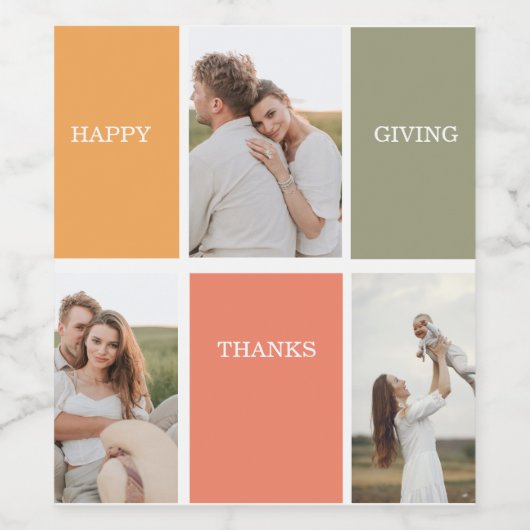 Étiquette Pour Bouteilles De Vin Photo Family Collage moderne | Happy Thanksgiving (Étiquettes simples)