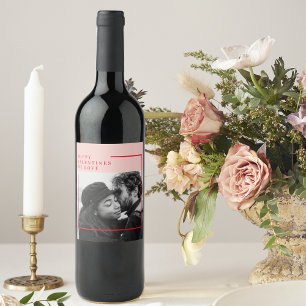Étiquette Pour Bouteilles De Vin Photo moderne Cadeau de Valentines Rouge et Rose