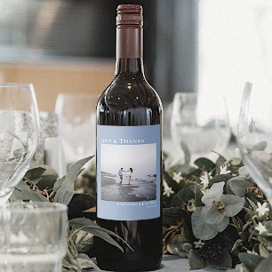 Étiquette Pour Bouteilles De Vin Photo moderne Dusty Blue Love & Merci Mariage