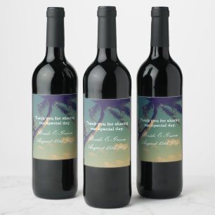 Étiquette Pour Bouteilles De Vin Photo personnalisé d'arbre de palmier pour mariage