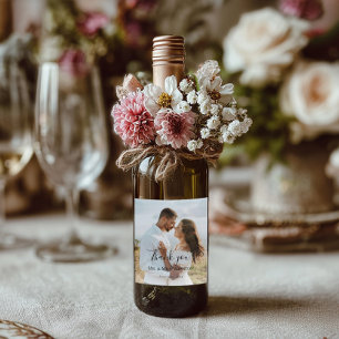 Étiquette Pour Bouteilles De Vin Photo personnalisée de mariage de la mariée et du