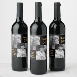 Étiquette Pour Bouteilles De Vin Photo personnalisée du 50e anniversaire de Black