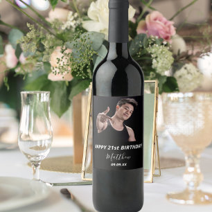 Étiquette Pour Bouteilles De Vin Photo personnalisée noir blanc fête d'anniversaire