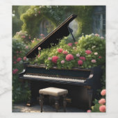 Étiquette Pour Bouteilles De Vin Piano en Fleur - peinture jardin (Étiquettes simples)