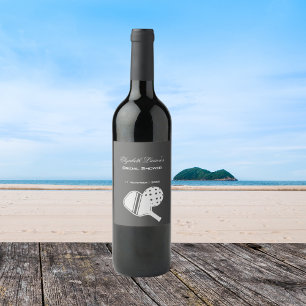 Étiquette Pour Bouteilles De Vin Pickleball Love Fête des mariées Noir & Blanc