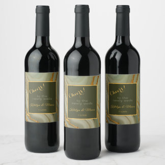 Étiquette Pour Bouteilles De Vin Pierre d'onyx verte et dorée