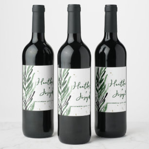 Étiquette Pour Bouteilles De Vin Pin d'hiver et Mariage de Noël Gold
