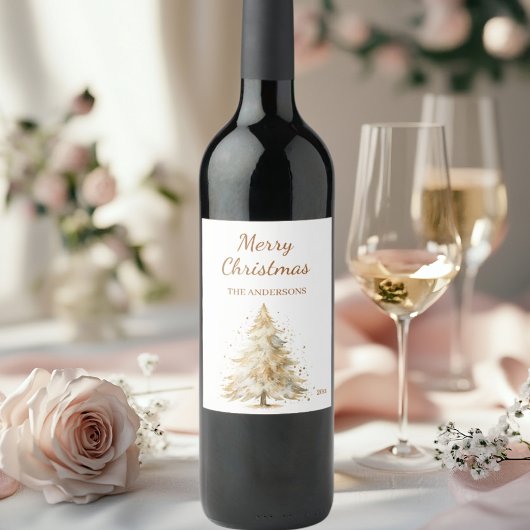Étiquette Pour Bouteilles De Vin Pine arbre à neige crème Noël