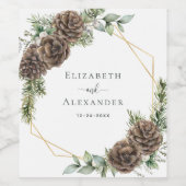 Étiquette Pour Bouteilles De Vin Pine d'hiver Cône verdure Aquarelle Mariage (Étiquettes simples)
