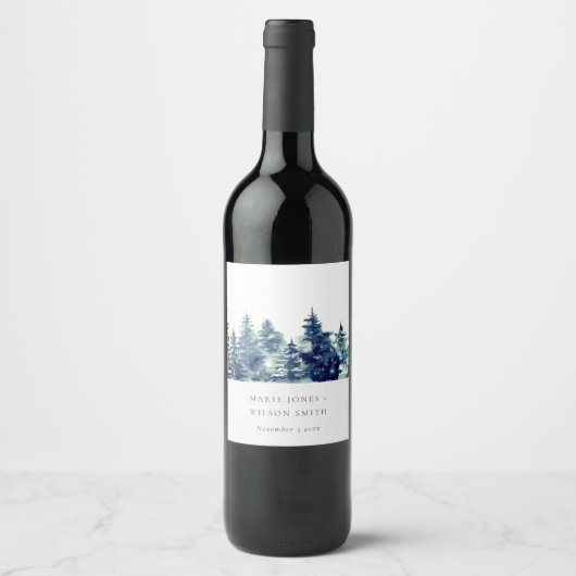 Étiquette Pour Bouteilles De Vin Pine d'hiver Forêt de neige Mariage d'aquarelle (Devant)