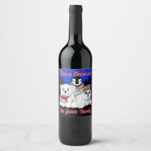 Étiquette Pour Bouteilles De Vin Pingouin de Noël bébé phoque d'ours polaire person