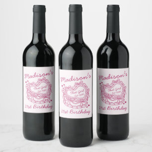 Étiquette Pour Bouteilles De Vin Pink Cette Fille Coeur Coquette gâteau Anniversair