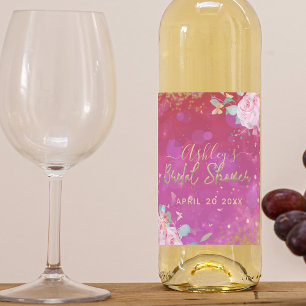 Étiquette Pour Bouteilles De Vin Pink Floral Fancy Elegant Romantic Bridal Shower