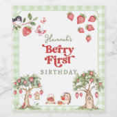 Étiquette Pour Bouteilles De Vin Pink Gingham Berry First Strawberry 1st Birthday (Étiquettes simples)