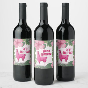 Étiquette Pour Bouteilles De Vin Pink Joyeux Lama souriant