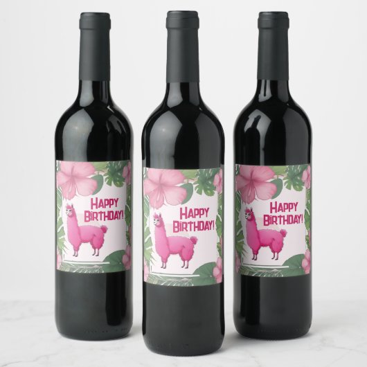 Étiquette Pour Bouteilles De Vin Pink Joyeux Lama souriant (Bouteilles)