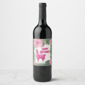 Étiquette Pour Bouteilles De Vin Pink Joyeux Lama souriant (Devant)