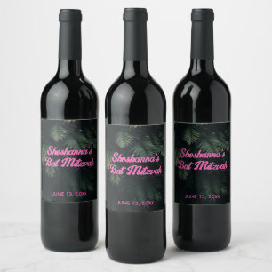 Étiquette Pour Bouteilles De Vin Pink Neon Tropical Bat mitzvah Party Étiquette de 