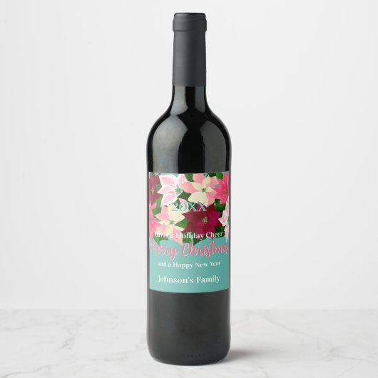 Étiquette Pour Bouteilles De Vin Pink Poinsettias (Devant)