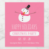 Étiquette Pour Bouteilles De Vin Pink Snowman, fête de Noël (Étiquettes simples)