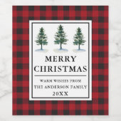 Étiquette Pour Bouteilles De Vin Pins d'aquarelle de Buffalo Rouge Joyeux Noël (Étiquettes simples)