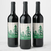 Étiquette Pour Bouteilles De Vin Pins d'Aquarelle Rustique Joyeuses vacances (Bouteilles)