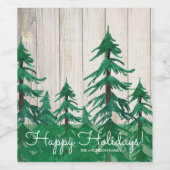 Étiquette Pour Bouteilles De Vin Pins d'Aquarelle Rustique Joyeuses vacances (Étiquettes simples)