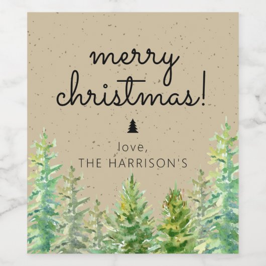 Étiquette Pour Bouteilles De Vin Pins rustiques Joyeux Noël (Étiquettes simples)