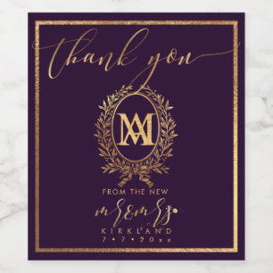 Étiquette Pour Bouteilles De Vin PixDezines Faux Gold Monogramme+Laurel Wreath