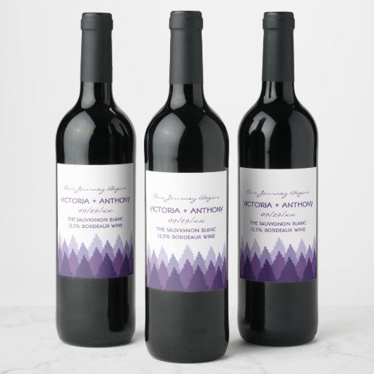 Étiquette Pour Bouteilles De Vin Plage de forêt violet Mariage de bois (Bouteilles)