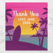 Étiquette Pour Bouteilles De Vin Plage de surf de coucher de soleil violet (Étiquettes simples)