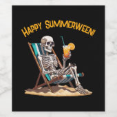 Étiquette Pour Bouteilles De Vin Plage Lounge Squelette Halloween (Étiquettes simples)