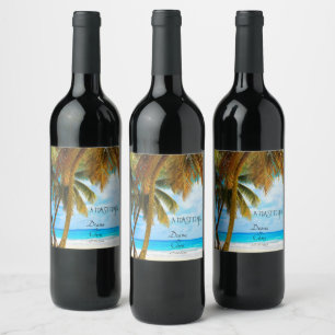 Étiquette Pour Bouteilles De Vin Plage, Palmiers, Mariage Océan