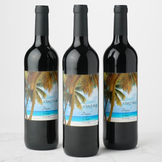 Étiquette Pour Bouteilles De Vin Plage, Palmiers, Mariage Océan (Bouteilles)