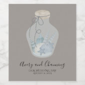 Étiquette Pour Bouteilles De Vin Plage Thème "Notre Mariage" avec Coquillages (Étiquettes simples)