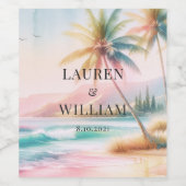 Étiquette Pour Bouteilles De Vin Plage tropicale aquarelle Palm Tree Mariage (Étiquettes simples)
