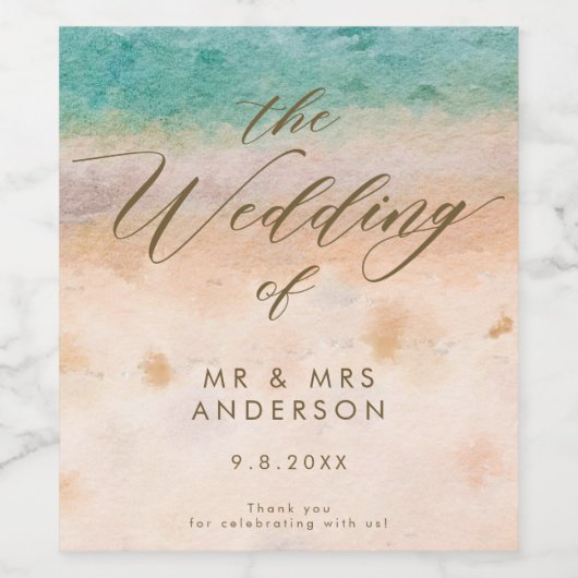 Étiquette Pour Bouteilles De Vin plage tropicale, mariage bouteille (Étiquettes simples)