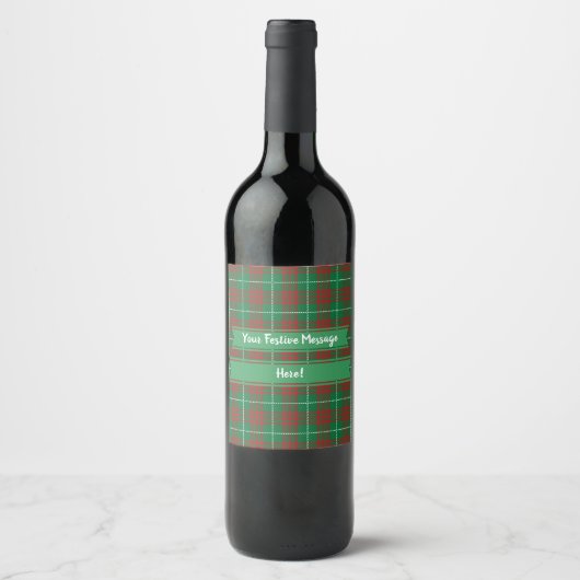 Étiquette Pour Bouteilles De Vin Plaid vert et rouge (Devant)