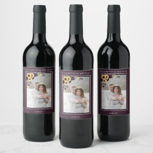 Étiquette Pour Bouteilles De Vin Plum Purple Tournesol Aquarelle Mariage photo