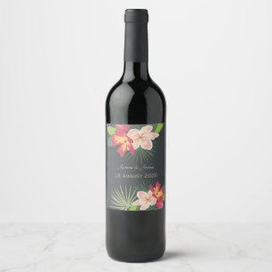 Étiquette Pour Bouteilles De Vin Plumeria et feuilles tropicales