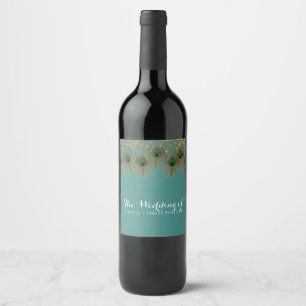 Étiquette Pour Bouteilles De Vin Plumes de paon & points dorés Vin de fête de TOUTE