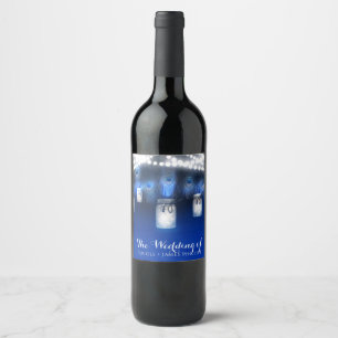 Étiquette Pour Bouteilles De Vin Plumes de paon, pot Mason et guirlande lumineuse V