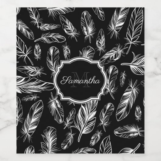 Étiquette Pour Bouteilles De Vin Plumes noires et blanches (Étiquettes simples)