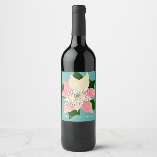 Étiquette Pour Bouteilles De Vin Poinsettia rose (Devant)