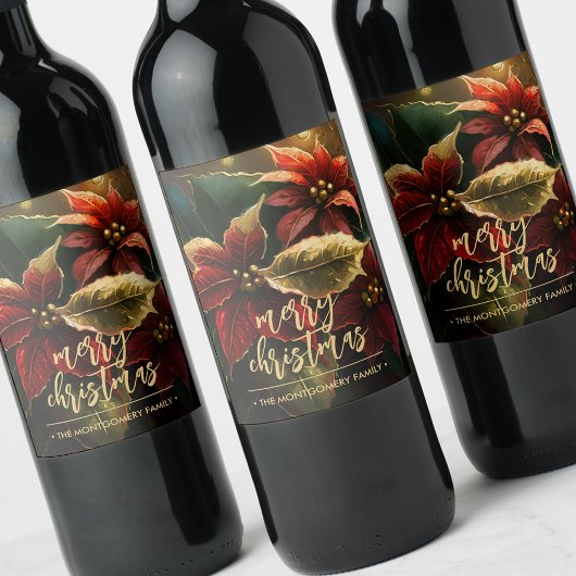 Étiquette Pour Bouteilles De Vin Poinsettias Joyeux Noël