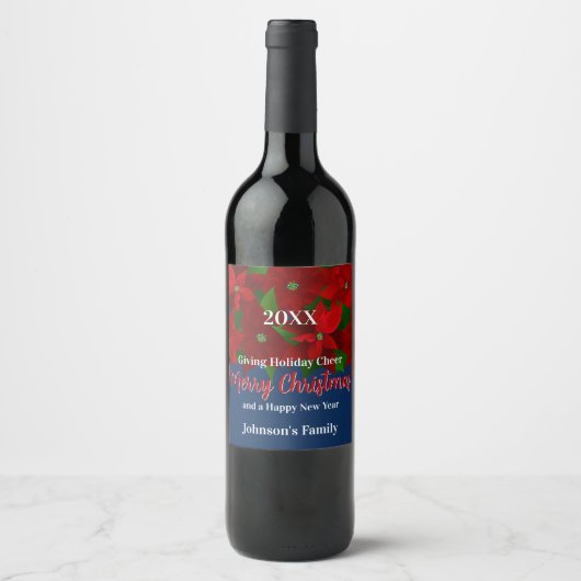 Étiquette Pour Bouteilles De Vin Poinsettias rouges (Devant)