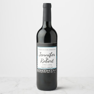 Étiquette Pour Bouteilles De Vin Points blancs noirs et Étiquette de vin Mariage da