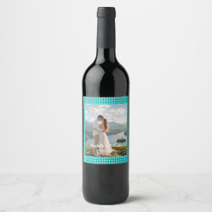 Étiquette Pour Bouteilles De Vin Points blancs sur sarcelle – Mariage personnalisé