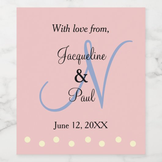 Étiquette Pour Bouteilles De Vin Pois bleu Rose Monogrammes (Étiquettes simples)