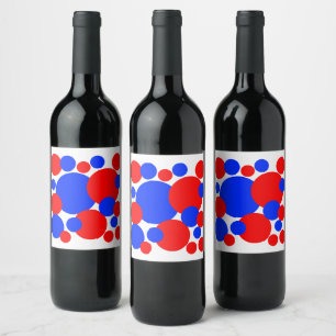 Étiquette Pour Bouteilles De Vin Pois rouge, blanc et bleu
